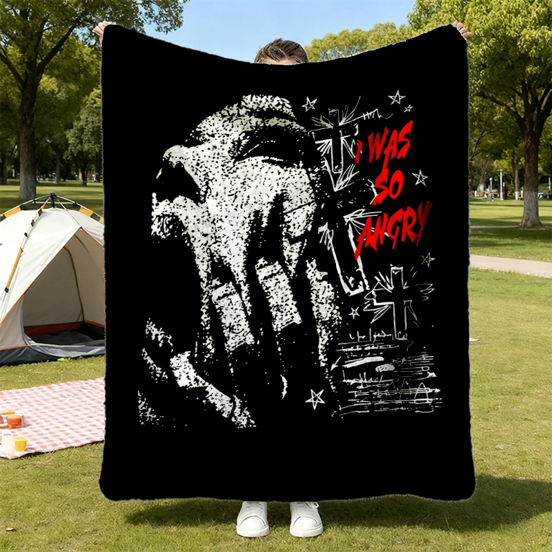 Creepy Ghoul Face I Was So AngryScary Gothic Style Flannel Blanket, Horror Punk Grunge Halloween Gift Cozy Blanket-Vinta