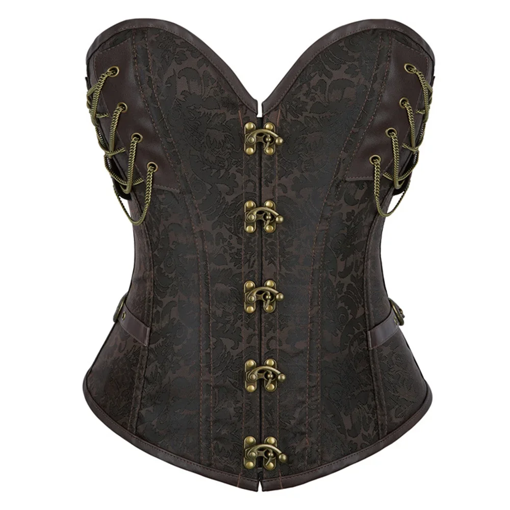 

Women's Corsets Steampunk Body Shapewear Brown Gothic Clothes Overbust Bustier Vintage Burlesque Goth Waist Lace-up Corselet