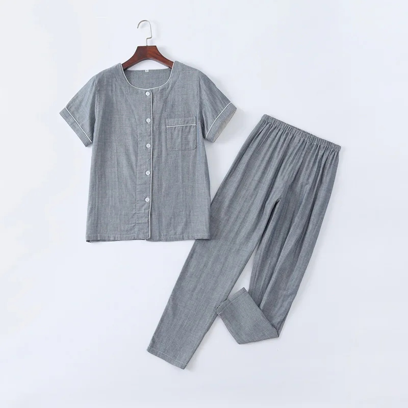 Ensemble de pyjama à boutons pour femmes, chemise et pantalon, vêtements de nuit à manches courtes imbibés, 100% coton, vêtements de nuit lounge, printemps et été