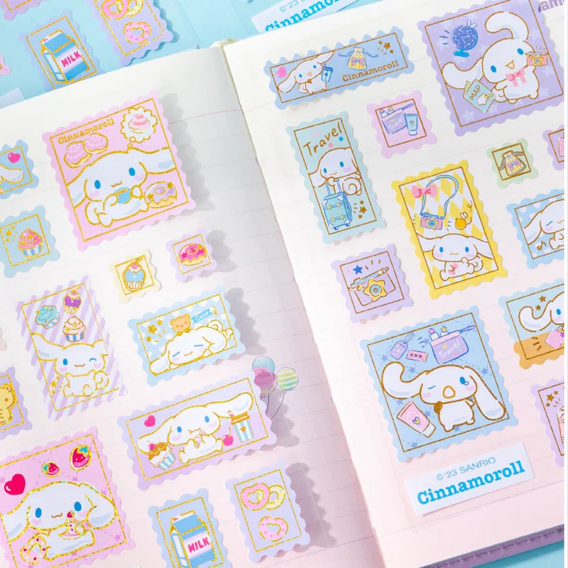 24pcs/Box Sanrio Stationery Stickers Kuromi Cinnamoroll Anime Cartoon Stamps Stickers Students Gifts