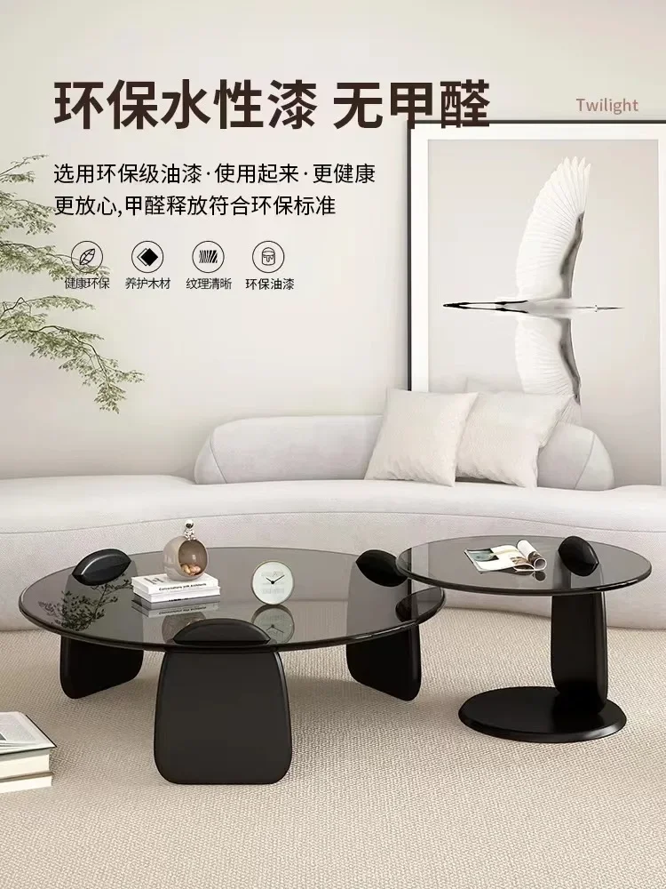 Tempered Glass Tea Table Living Room Household Circular Combination Nordic Network Red Style Minimalist Tea Table