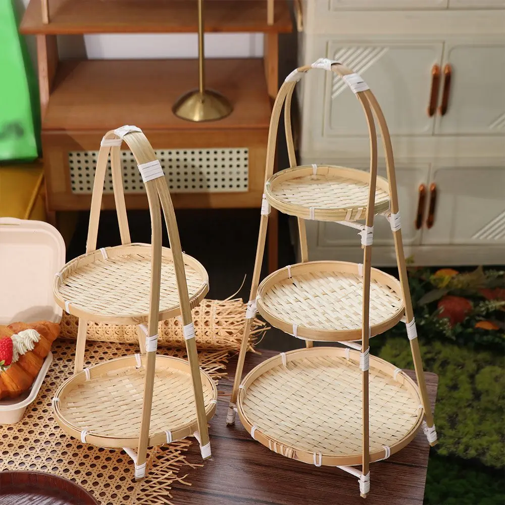 Basket Tray 1/2/3 Tier Bamboo Weaving Baskets Weave Handcrafted Snack Display Stand Elegant Round Storage Baskets Pastries