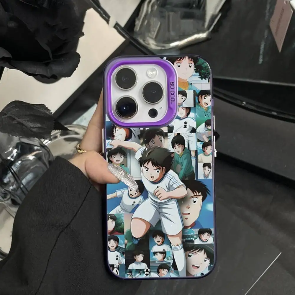 أنيمي C-الكابتن T-tsubasa جراب هاتف آيفون 16,15,14,17,13,12,11,XS,Mini,Pro,SE,MAX الأرجواني ماتي غطاء سيليكون