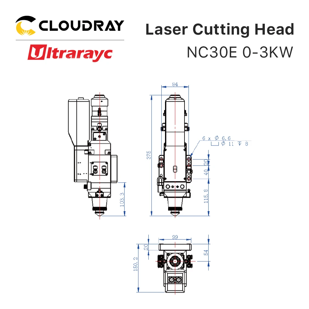 Ulrarayc WSX 0-3KW messa a fuoco automatica NC30E connettore QBH testa di taglio Laser a fibra FL100 FL125 FL150 per il taglio di metalli