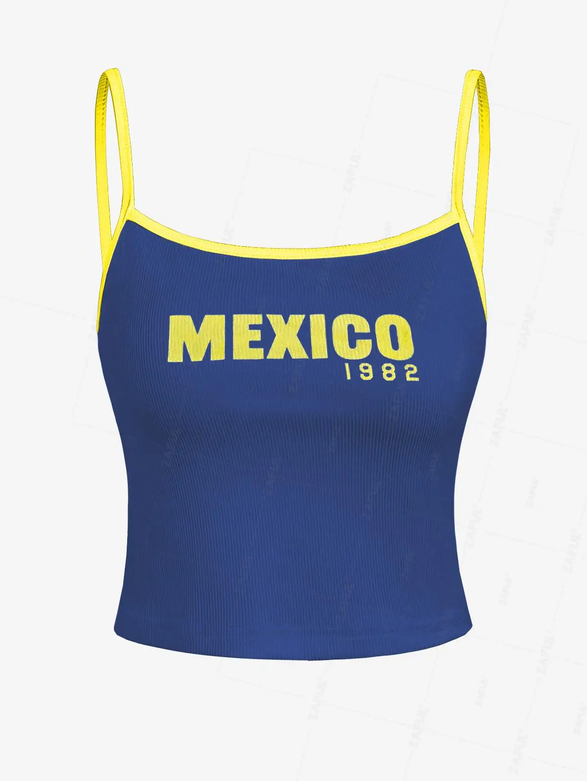 

ZAFUL Women's Contrast Binding Letter Numbers Printed Ribbed Knit Spaghetti Strap Cami Tank Top