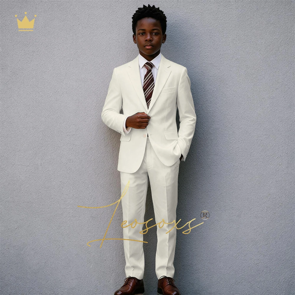Boys White Suit Set 2 Pieces Notch Lapel Blazer Pants Kids Formal Wedding Page Boy Outfit School Performance Costume