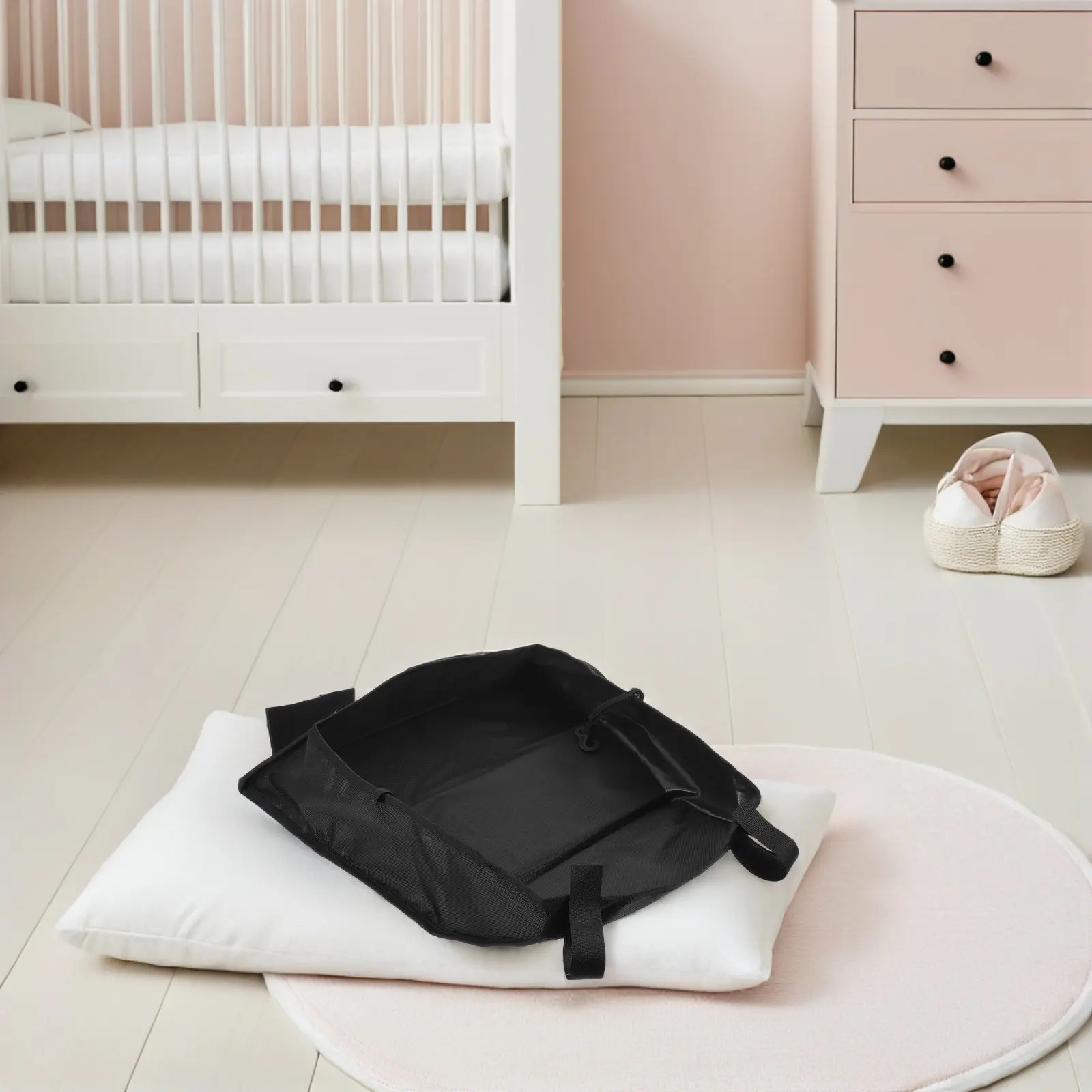 2Pcs Waterproof Stroller Organizer Bag Baby Essentials Organizer Multifunctional Under Basket Storage Black Oxford