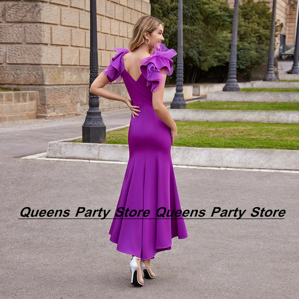 Purple Mermaid Mother of The Bride Dress Women Round Neck Pleat Simple Ankle Length Stretch Wedding Guest Gown Party Dresses