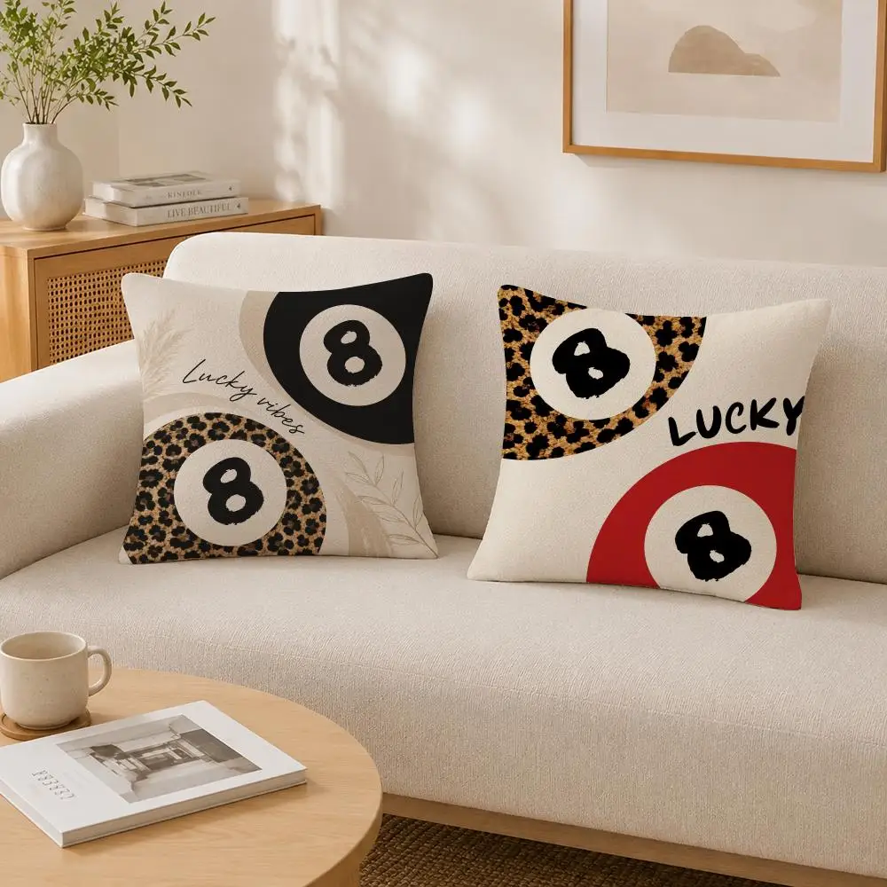 Y2K Trend Lucky 8 ball & leopard print Cushion Cover Soft Fluffy Short Plush  Pillow Case  Sofa Bed Home Decor