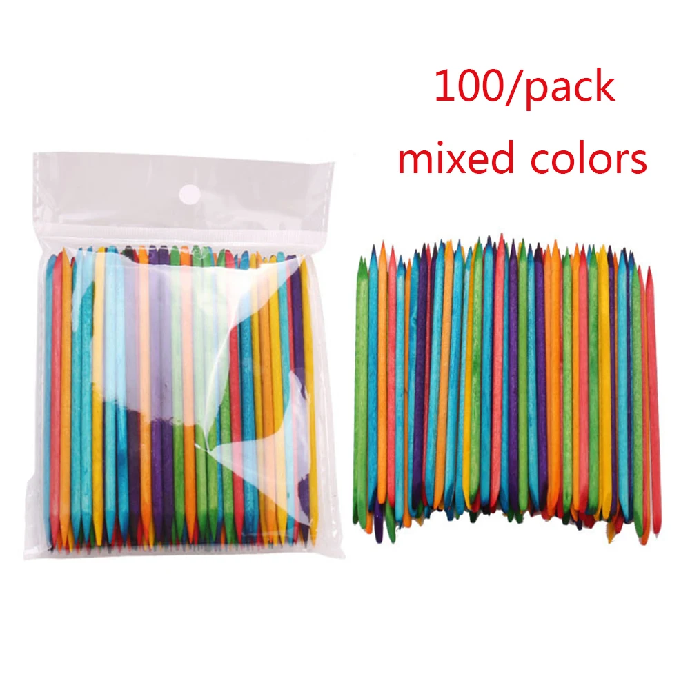 100pcs Color Orange Wood Sticks Nail Cuticle Pusher Remover Nail Manicure Pedicure Tool Remover Picker Nail Art Manicure Tools