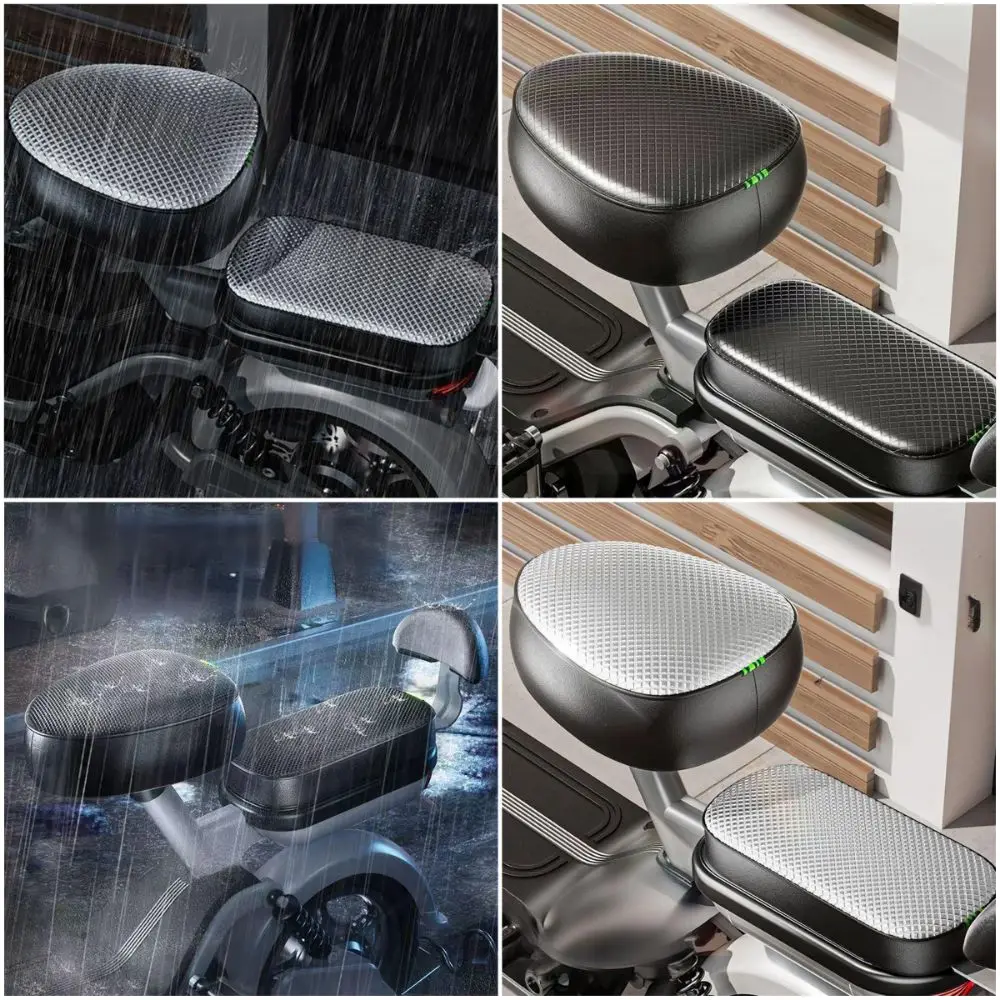 

Black Silver Electirc Bike Seat Cover Aluminum Film PU Seat Cushion Cover Waterproof Sunscreen Heat Insulation Pad