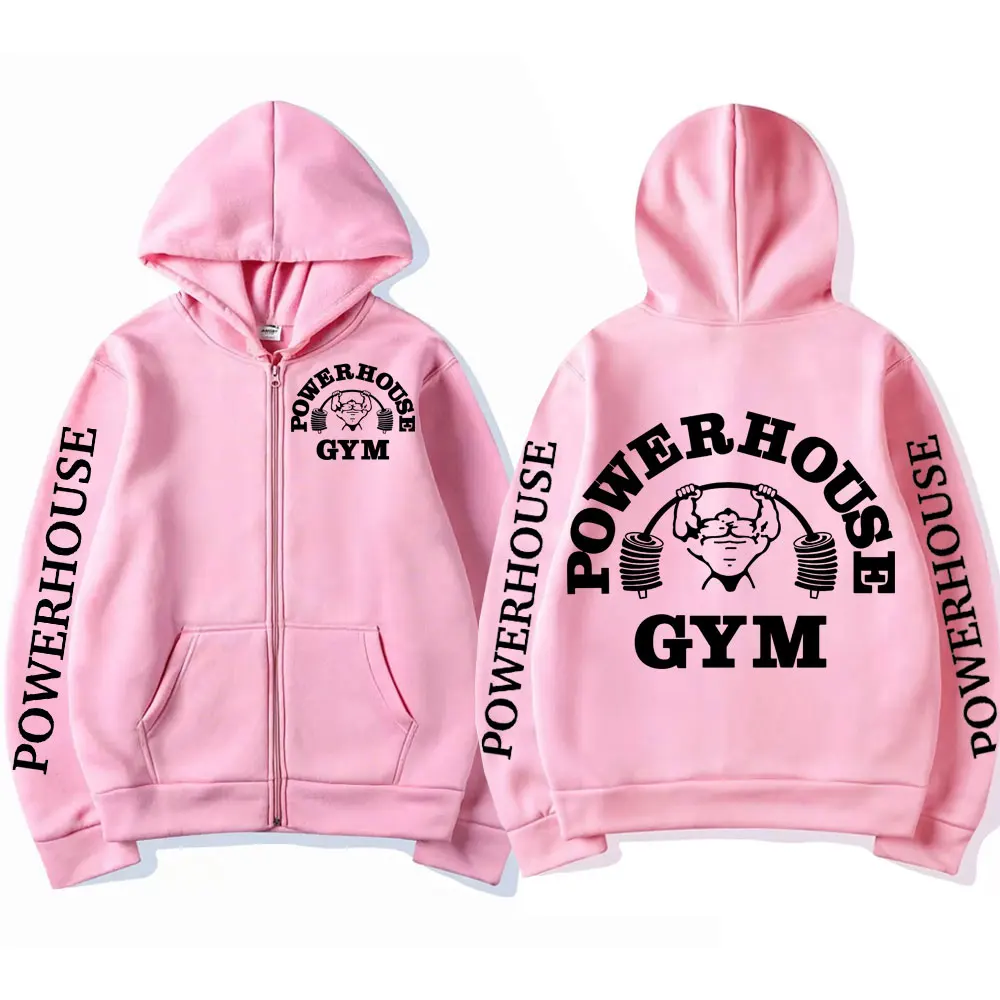 Powerhouse Gym Logo Zipper Hoodie Harajuku Men's Geek Fitness Cardigan Long Sleeve Sweatshirt Casual Fashion Oversized Pullovers