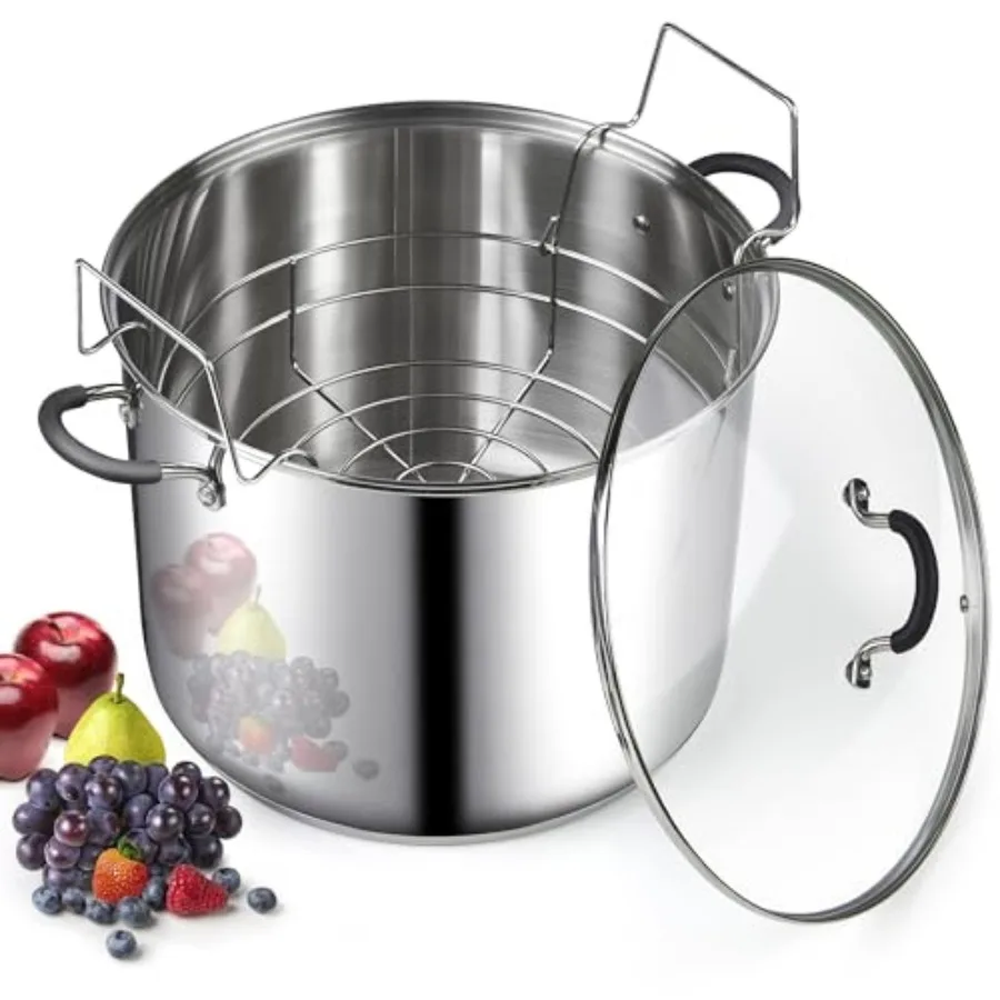 

Water Bath Canner Jar and Glass Lid Professional Stainless Steel Canning 20 Quart with Stay-Cool Handles Multiuse Induction Cap