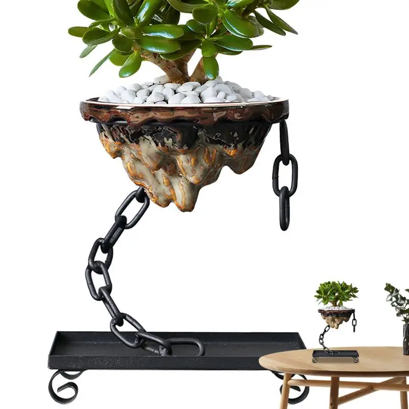 

Unique Plant Pots Unique Rockery Chain Suspended Outdoor Pot With Drain Holes Iron Ceramic Indoor Desktop Ornament Planter Pot