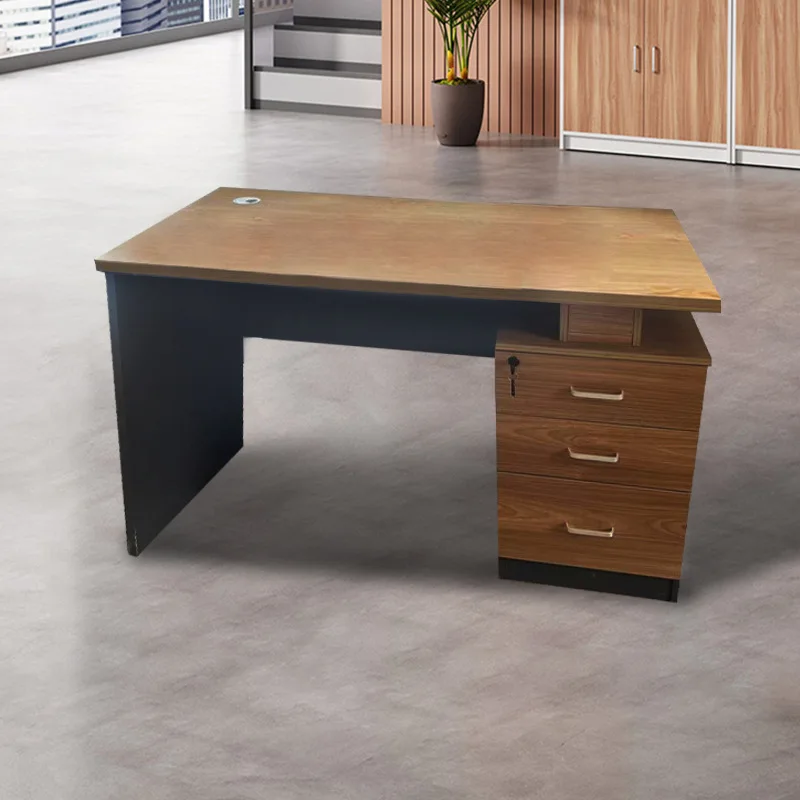 Advanced office workstation execution unit with bookshelves and filing cabinets, modern wooden desks for managers' desks