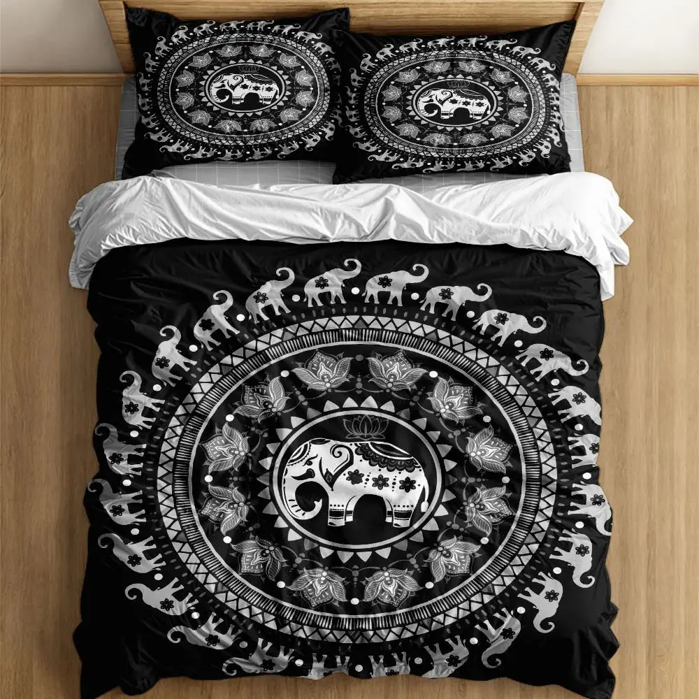 

Indian Tribal Elephants Duvet Cover Set King Queen Double Twin Single Bed Linen Set