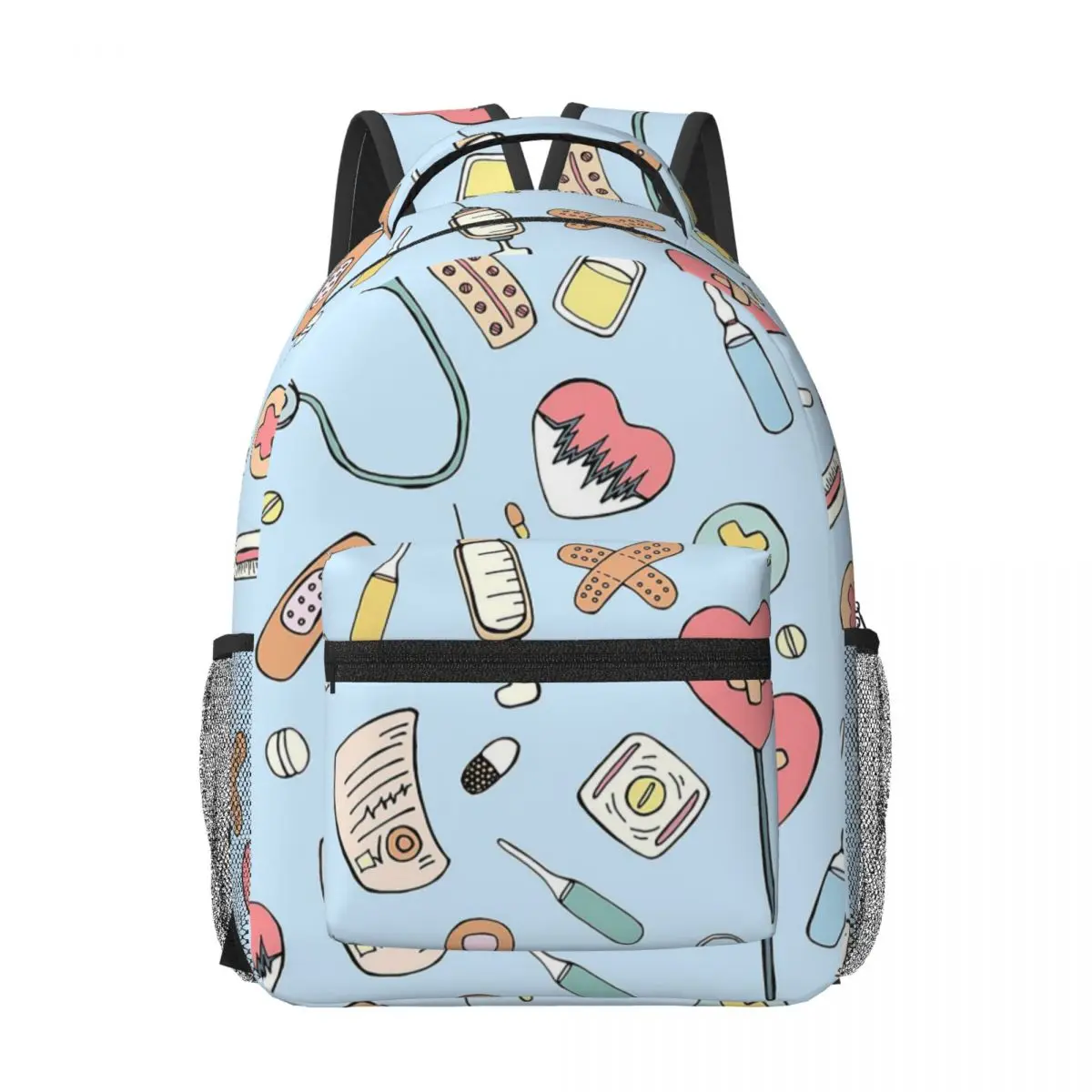 Nurse Tools On Light Blue Woman Backpacks Boys Girls Bookbag Students School Bags Portability Travel Rucksack Shoulder Bag