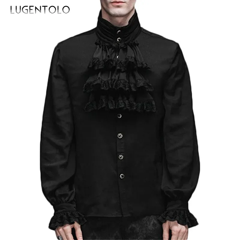 

Men Steampunk Shirts Medieval Costume Ruffles Tops Underneath Retro Casual Renaissance Victorian Party Gentleman Cloth Lugentolo