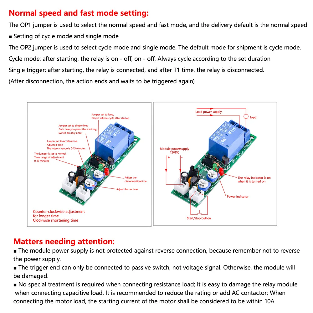 JK11 Einstellbares Zyklus-Timer-Relais Verzögerung Ein/Aus-Schalter Relais-Modul DC 5V 12V 24V Timer-Relais-Modul Stromversorgung – Detail 4