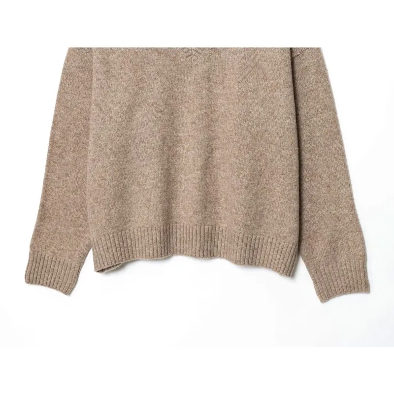 เสื้อสเวตเตอร์ผู้หญิง HipSeam ผ้าเนื้อนุ่ม สไตล์ลำลอง สำหรับฤดูใบไม้ร่วง ดีไซน์เรียบง่าย คอวี แขนยาว แต่งขอบยางยืด เสื้อครอปสั้น