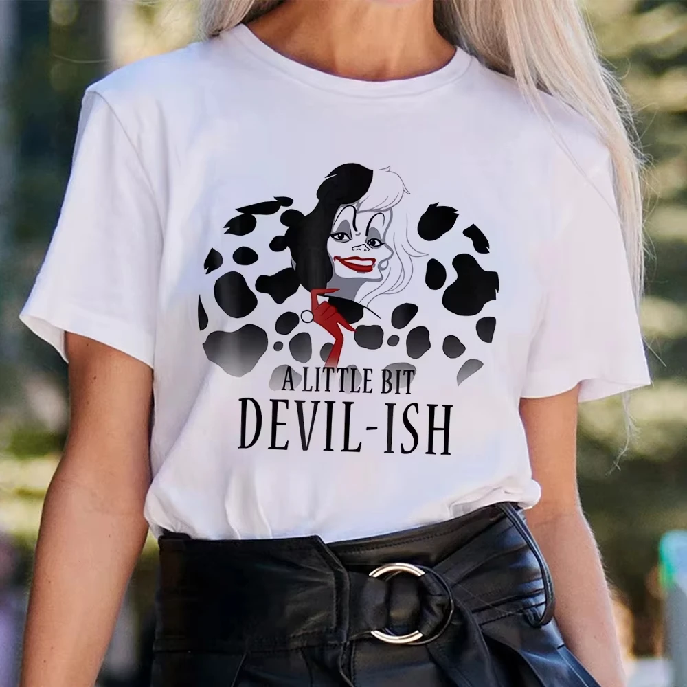 أزياء ديزني كرويلا دي فيل درايف مي مجنون الجرافيك المطبوعة تي شيرت Harajuku المرأة عارضة قصيرة الأكمام الشارع الشهير قمم تيز #3