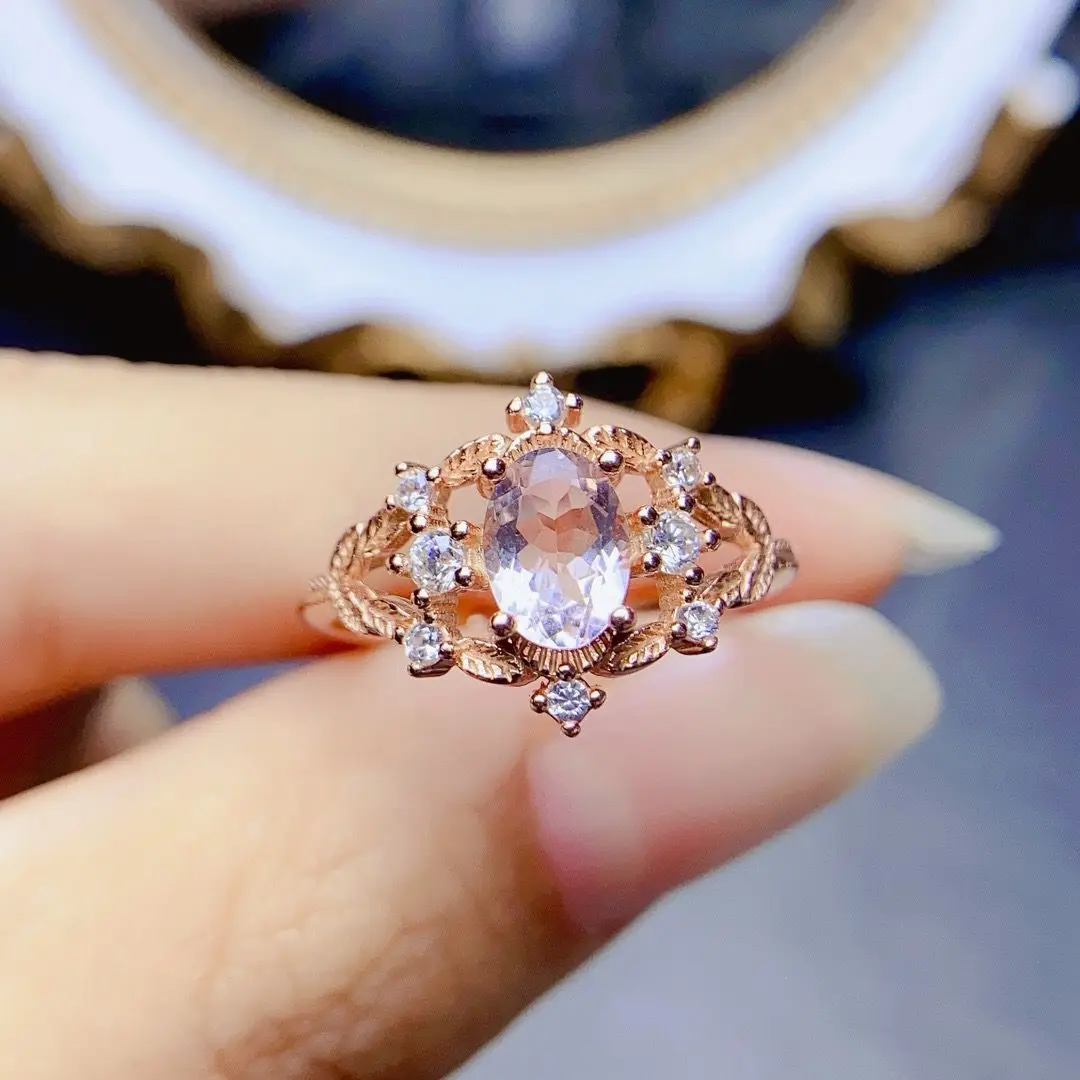 Best Seller ZECAA Morganite Fine Jewelry Woman Morganite Ring With Natural Morganite Gemstone 5*7mm Lady Morganite Jewelry Ring