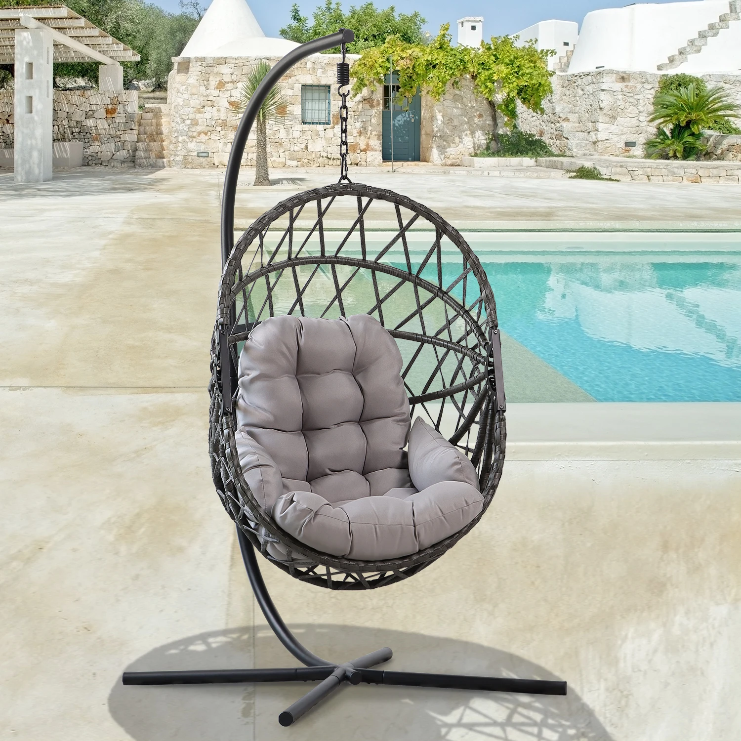 xx-Custom Modern Metal Egg Hanging Swing Chair Packaged in Carton With Hammock for Courtyard or Hospital Outdoor Furniture