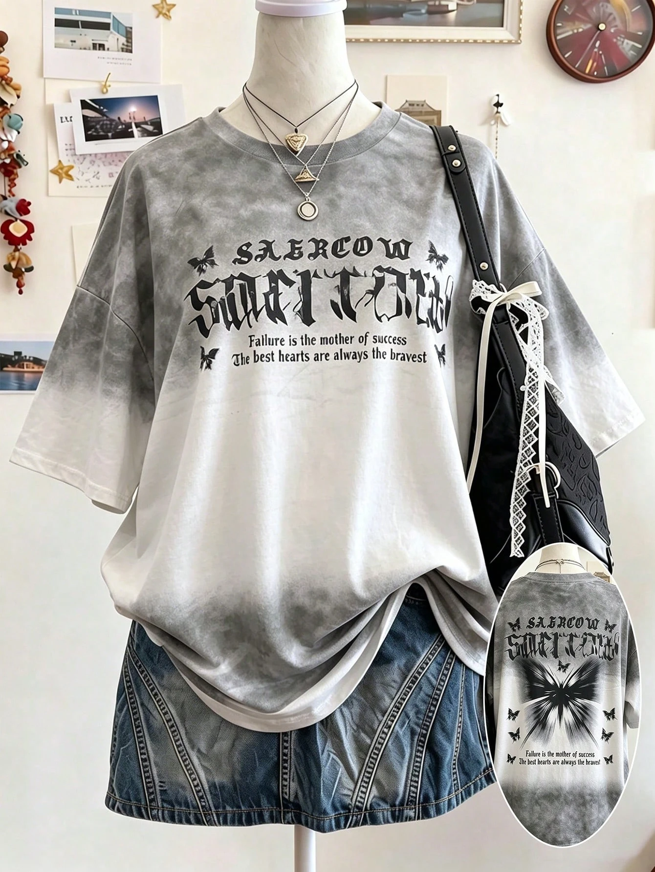 2026 Sommer Damen T-Shirt Hip Hop Streetwear Buchstaben-Schmetterling-Druck T-Shirt Harajuku Oversized Unisex Tops Lässige T-Shirts Y2K – Detail 3