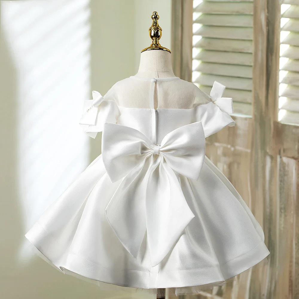 2024 Solid Formal Dresses Christening Dress for Girl Wedding Bridesmaid Costume White Frocks for Girls Ceremonial Simple Clothes