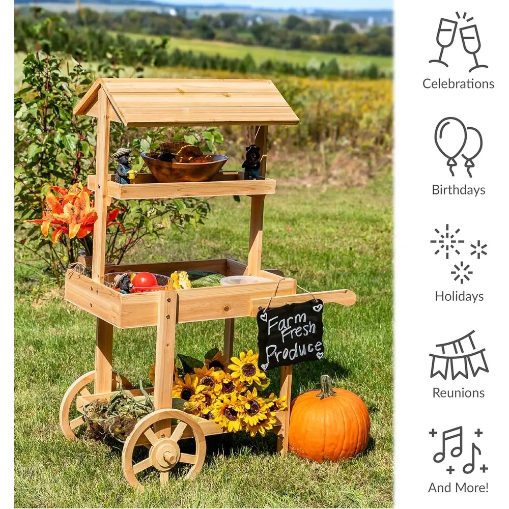 Country Market lower Cart Display Stand with Wheels 2 Shees ir Wood 30 lWeight acity Natural ir