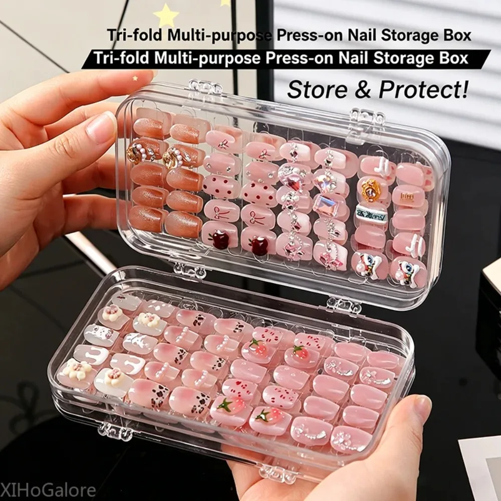 Acrylic Nail Storage Box Transparent Multi Layer With Adhesive Strips For Press On Wearable Nails Display Organizer