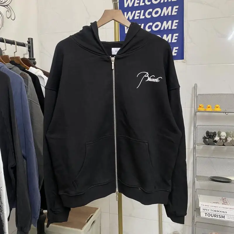 

American High Street Capsule Zipper Letter Embroidery Loose Open Cardigan Hoodie Sweatirt for Men And Women Casual Sle