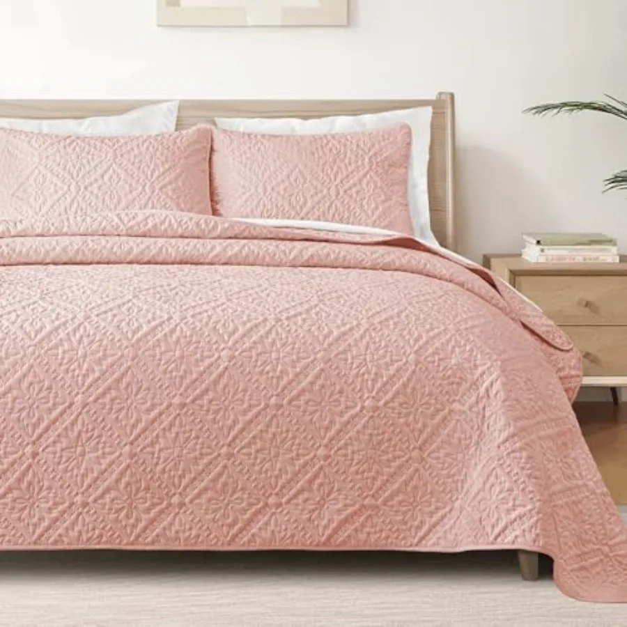 

Комплект постельного белья King Quilt: легкие, мягкие покрывала и наволочки (2 шт.), современные, пудрово-розовые, увеличенного размера, для кровати King Size