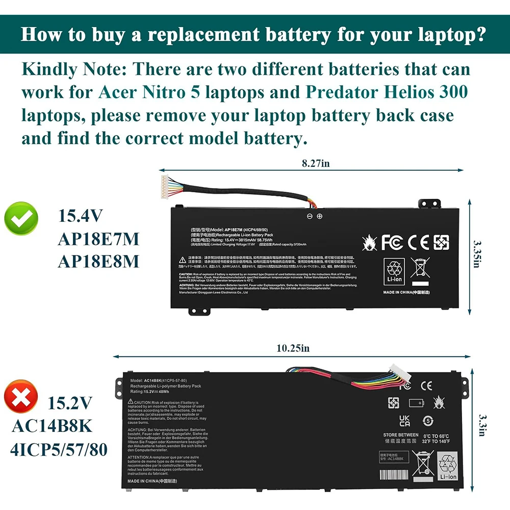 AP18E7M Battery for Acer Predator Helios 300 PH315-52 PH317-53 Nitro 5 AN515-44 AN515-54 AN517-51 Nitro 7 AN715-51,A715-74G