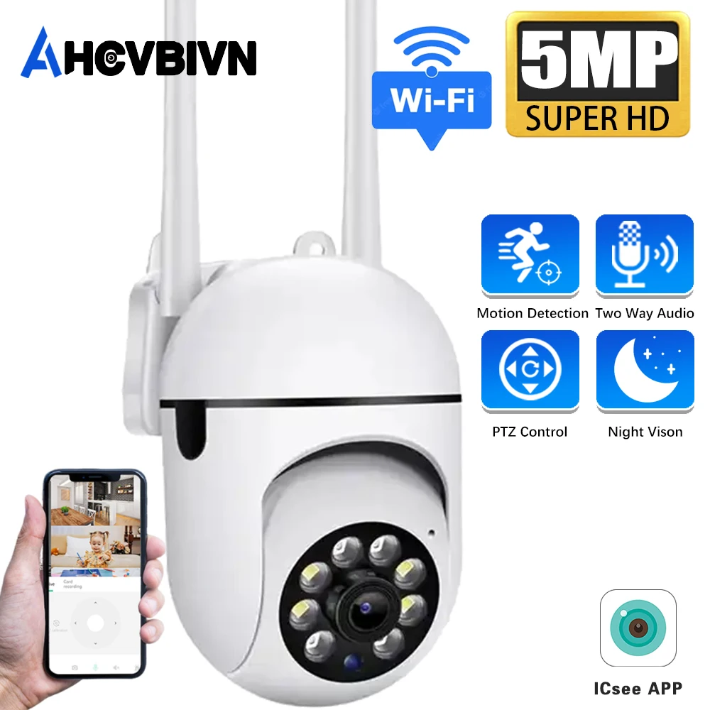 

5MP Security Surveillance Camera 1080P Wifi IP Camera Outdoor AI Human Tracking Two-way Audio Night Color Cam