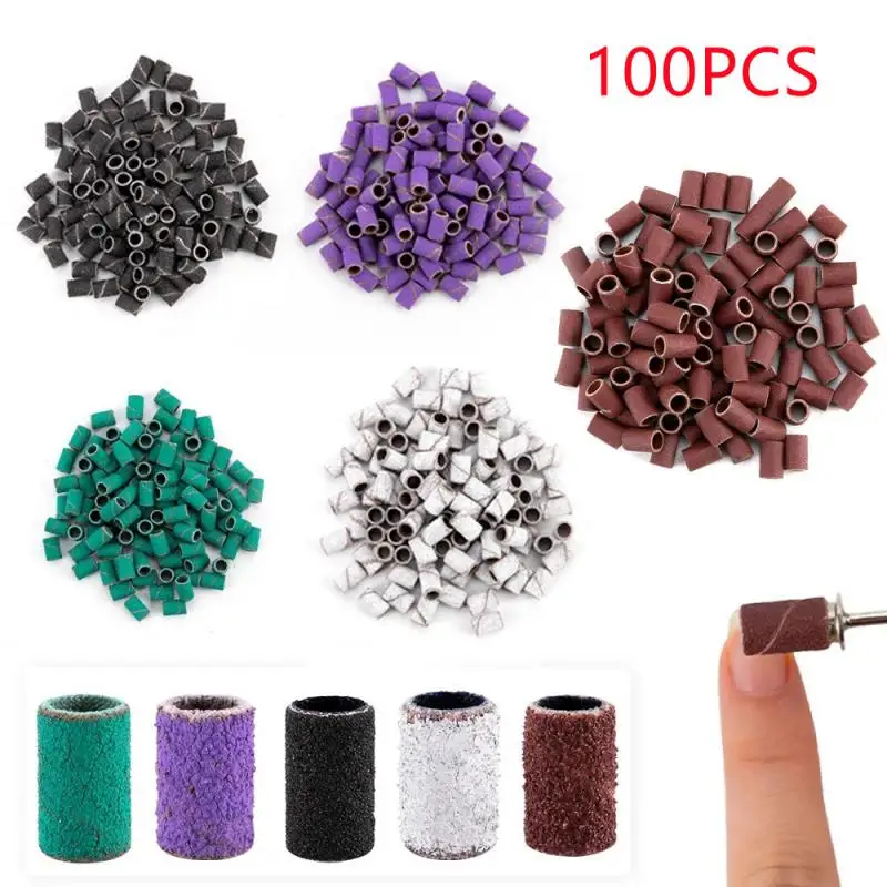 10/100pcs Sanding Cap Bands set Electric Nail Machine Nail Drill Bits UV Gel Acrylic Polish Remover For Nails Accessory Tools