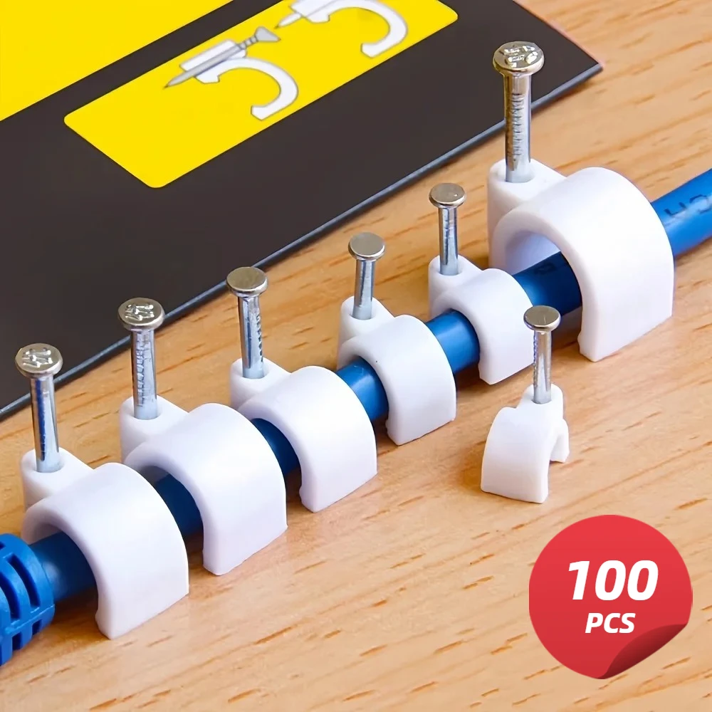 100PCS 4-12mm round nylon carbon steel nail cable buckle accessory, C-shaped thickened wire clamp and cable clamp fixture