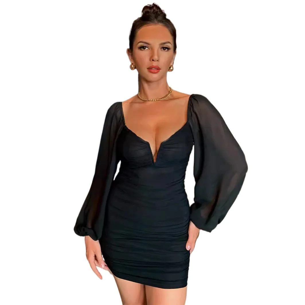 

Sexy V-neck Open Back Long Sleeves Mini Party Dress