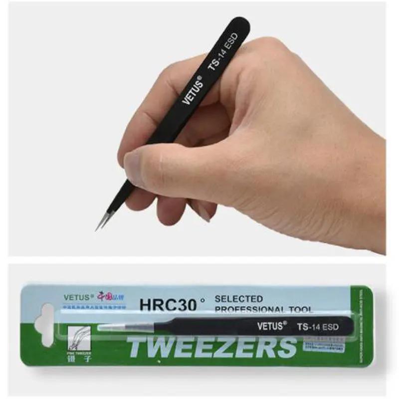 Pinzas de pestañas negras, pinzas de maquillaje de acero inoxidable para extensión de pestañas, volumen profesional antiestático