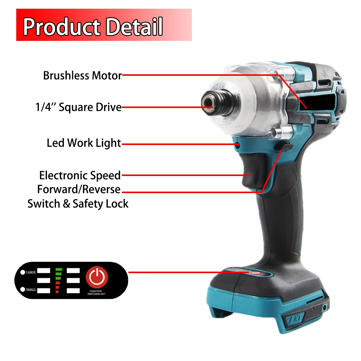 18V Cordless Electric Screwdriver Variable Speed Brushless Impact Wrench Rechargable Drill Driver LED Light For Makita Battery