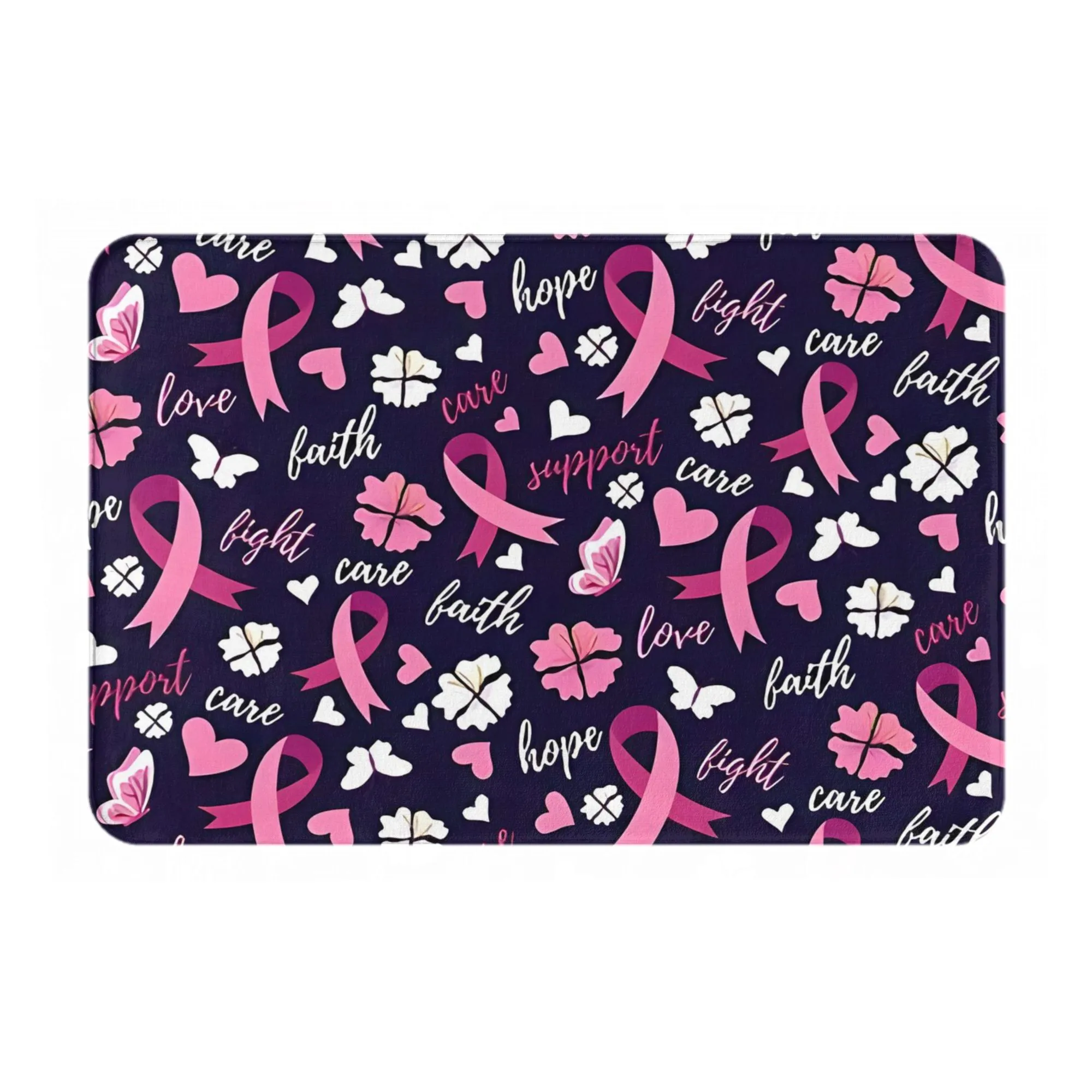 Breast Cancer Awareness Ribbon Hope Love Faith Print Non-Slip Door Mat For Home Bathroom
