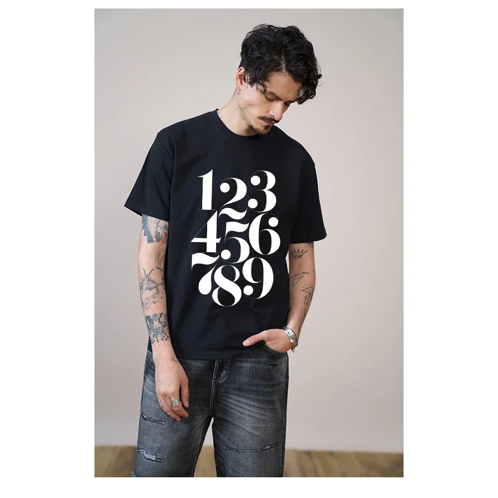 Men's Arabic Numerals Printed T-shirts Summer Short Sleeve Casual Tees for Man Harajuku Designer Tops for Male Oversize Clothing