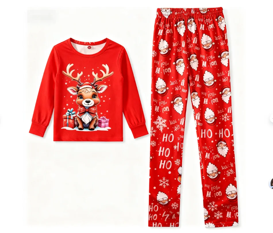 ملابس أطفال مريحة برقبة دائرية وأكمام طويلة مثالية لملابس عيد الميلاد والشتاء وطباعة الرنة وطباعة سانتا كلوز