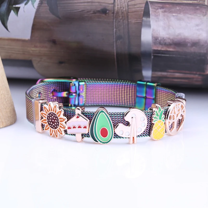 Bracelets en maille avocat, ananas et arbre de vie pour femme, acier inoxydable, breloque réglable, cadeau de bijoux pour enfants