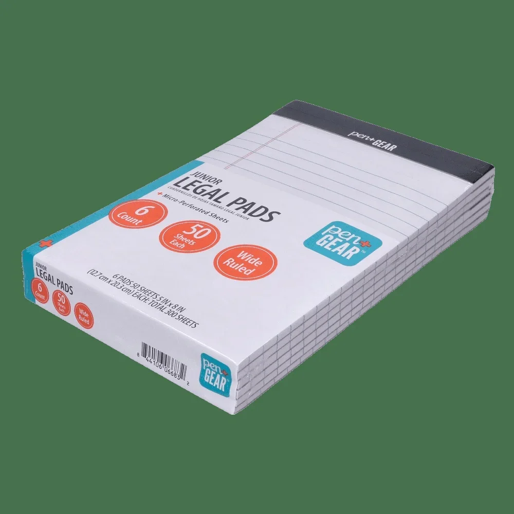 وسادات قانونية للصغار مسطرة واسعة مقاس 5 × 8 بوصات 50 ورقة ورق أبيض 6 عبوات من اللوازم المكتبية المدرسية الورقية المعاد تدويره