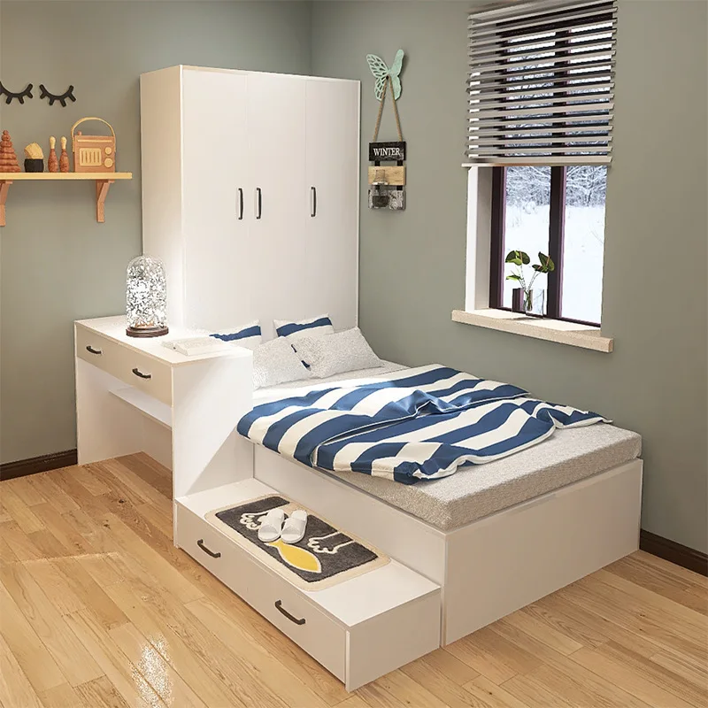 Bed Cabinet Desk Integrated Small Apartment Single Learning Sleeping Wardrobe Bed Combination Set Bedroom