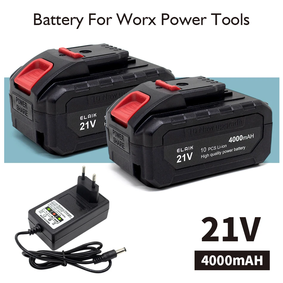 2PCS 21V 4AH high-power durable lithium battery, charger, suitable for Worx 21V series electric tool