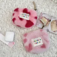 Pink Color Plush Coin Purse Fresh Mini Card Money Key Bag Lipstick Case Lady Travel Small Cute Heart Print Storage Bag Pouch