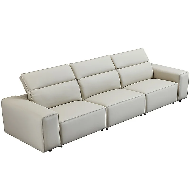 h*-Italian Minimalist Genuine Leather Modular Functional One Seat Sofa Straight-line Design Small Living Rooms Electrically Sofa