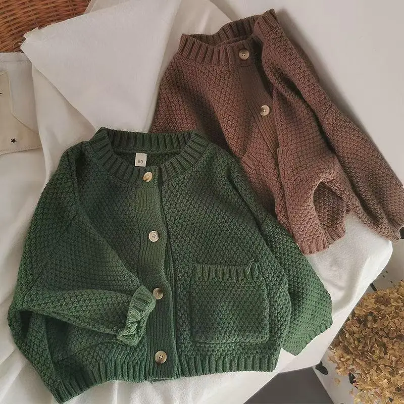 

Autumn and Winter 2025 New Children's Coat Korean Knitted Cardigan Boys and Girls Sweater Top 80-130cm
